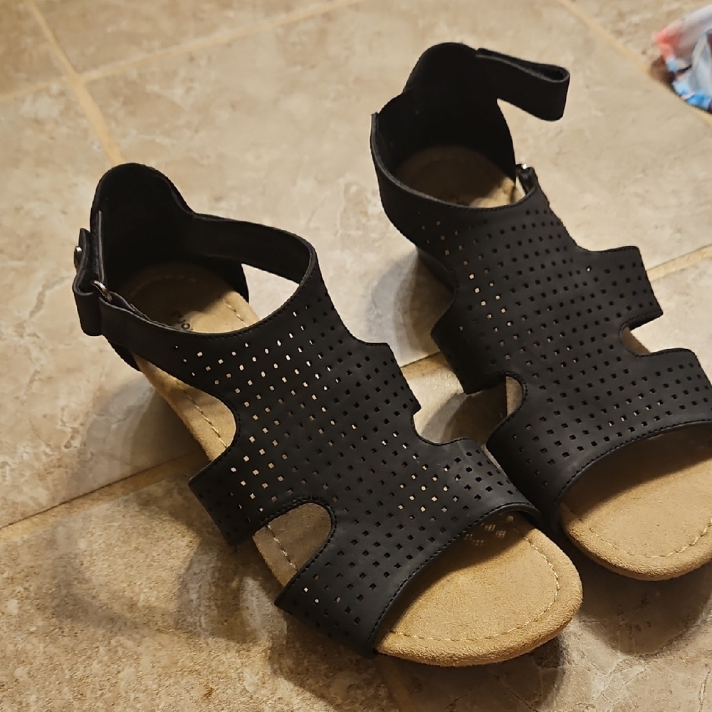 Women's Black Perforated Ankle-Strap Sandals Like New Worn Twice